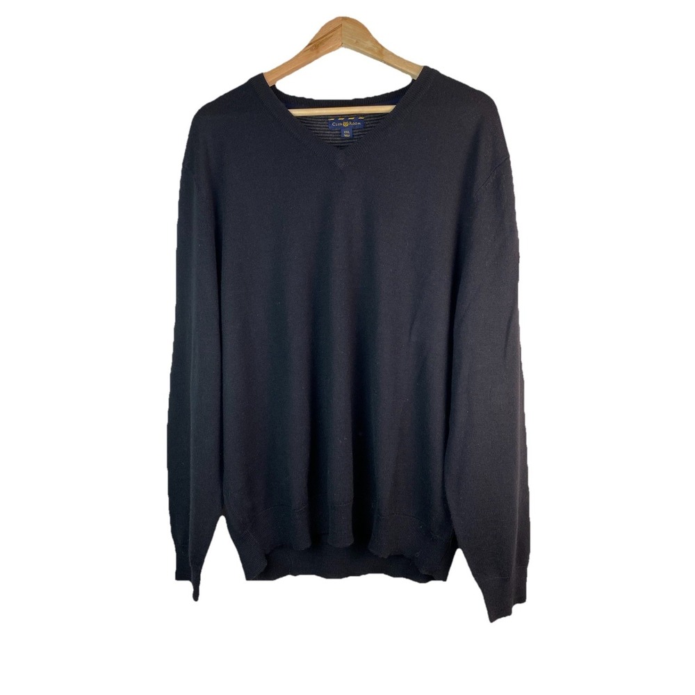 Club Room Men's XXL Black Merino Wool Blend V-Neck Sweater